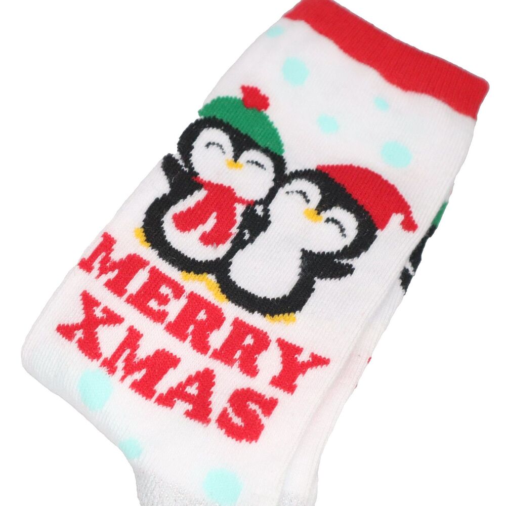 Penguin Holiday Socks Size 5-10 Merry Xmas